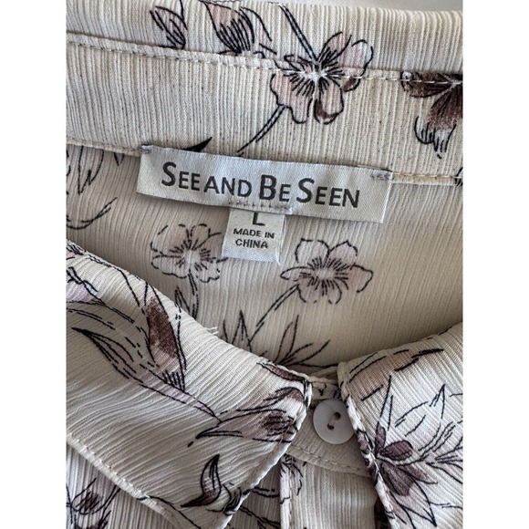 See and Be Seen Ivory Floral Long Sleeve Button Down, High/Low Size Large EUC - Picture 3 of 12